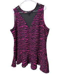 Worthington Pink Black Sleeveless Peplum Top Plus Size 0X